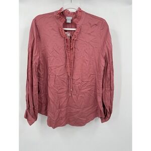 Chicos Womens Romantic Ruffle Peasant Top Sz 1 US M Cottagecore Soft Rose Blouse